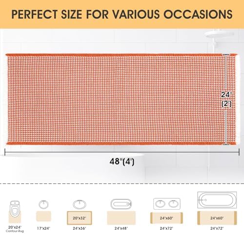 IM HOME Waffle Bath Mat Orange & Cream 4'x2', Boho Woven Modern Bath Mat Rugs, Absorbent Non Slip Bathroom Rugs, Soft Washable Bath Rugs with Tassels for Bathroom, Bedroom, Kitchen, Shower, Tub