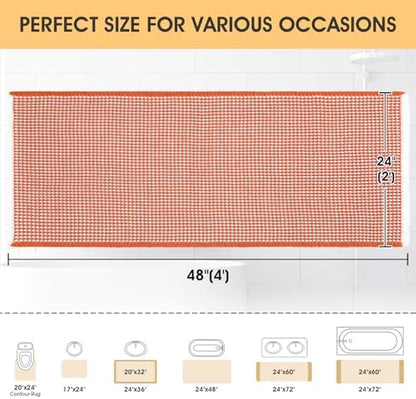 IM HOME Waffle Bath Mat Orange & Cream 4'x2', Boho Woven Modern Bath Mat Rugs, Absorbent Non Slip Bathroom Rugs, Soft Washable Bath Rugs with Tassels for Bathroom, Bedroom, Kitchen, Shower, Tub