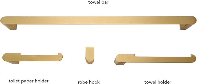 Globe Electric 63000011 4-Piece Bathroom Hardware Accessory Kit, Matte Brass, Towel Bar, Toilet Paper Holder, Towel Ring, Robe Hook, Home Decor, Bathroom Set, Kitchen Décor, Design Essentials