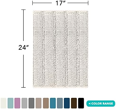 Turquoize Small Bathroom Rug 17x24, Soft Absorbent Chenille Bath Rug, Ivory