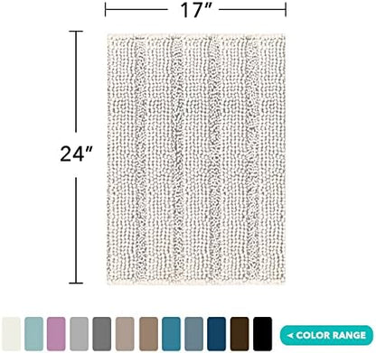 Turquoize Small Bathroom Rug 17x24, Soft Absorbent Chenille Bath Rug, Ivory