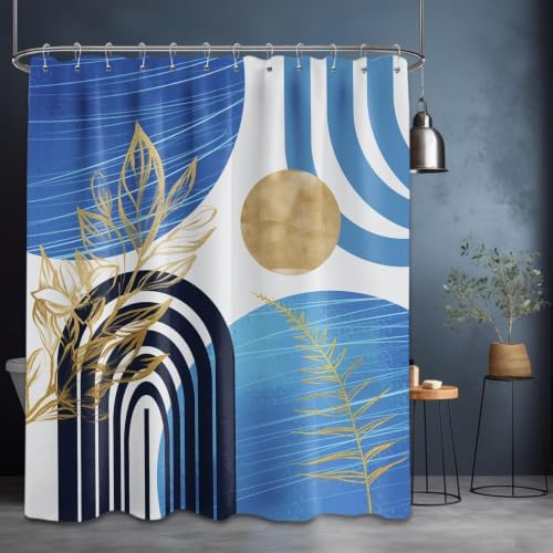 Light Blue Extra Long Shower Curtain, Tall 72X84 in, Mid Century Modern