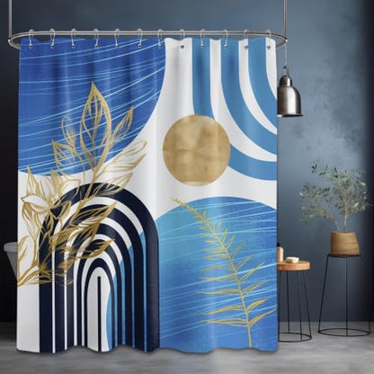 Light Blue Extra Long Shower Curtain, Tall 72X84 in, Mid Century Modern