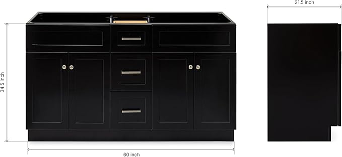 ARIEL Hamlet 60-inch Bathroom Vanity Base Cabinet,Solid Wood, 4 Soft Closing Doors, 3 Dovetail Drawers, Brushed Nickel, Black