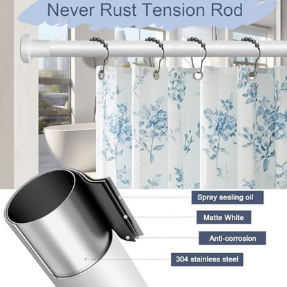 YNL White Shower Curtain Rod 32-94 Inch(2.7-7.8ft), Non-Slip, Never Rust, Stainless Steel No Drill Spring Tension Shower Rod, Adjustable Long Curtain Rod for Bathroom Window Patio