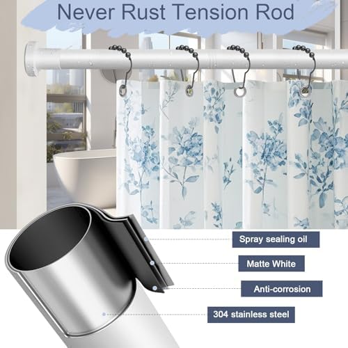 YNL White Shower Curtain Rod 32-80 Inch(2.7-6.6ft), Non Slip, Never Rust, No Drill Stainless Steel Spring Tension Shower Rod, Telescoping Curtain Rod for Bathroom Window Living Room