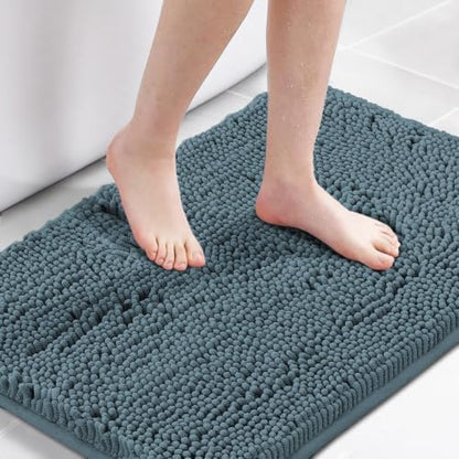 H.VERSAILTEX Bath Mat for Bathroom Non Slip Luxury Chenille Ultra Soft Bath Rugs 24x36 Absorbent Non Skid Shaggy Rugs Washable Dry Fast Plush Area Carpet Mats for Indoor, Bath Room, Tub - Stone Blue
