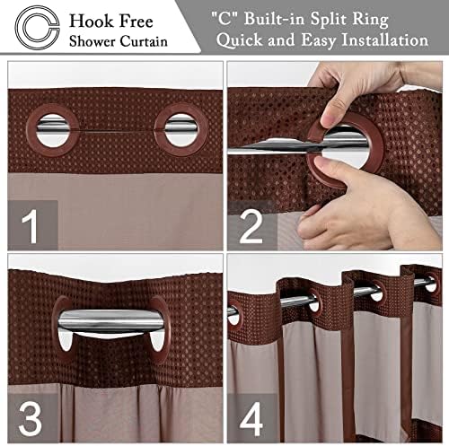 Gibelle No Hook Cloth Brown Shower Curtain with Liner, 72x86