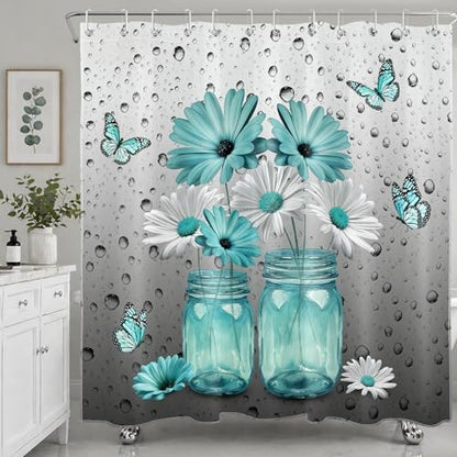 Teal Daisy Shower Curtain for Bathroom Decor, 72W X 72L inches