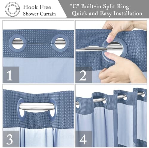 Gibelle No Hook Cloth Moonlight Blue Shower Curtain with Liner, 36x74