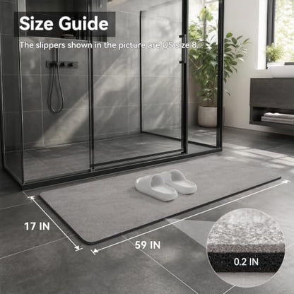 MontVoo -Bath Mat Rug-Rubber Backing Non Slip Quick Dry Absorbent Thin Bathroom Rugs Fit Under Door-Faux Suede Surface Bathroom Floor Mats-Shower Rug for in Front of Bathtub Shower Gray 17"x59"