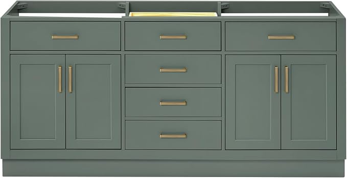 ARIEL Hepburn 72-inch Bathroom Vanity Base Cabinet,Solid Wood, 4 Soft Closing Doors, 6 Dovetail Drawers, Vintage Green