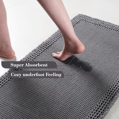 RESARE Waffle Bath Mat for Bathroom, Non Slip Bathroom Rugs 24x36 Dark Grey