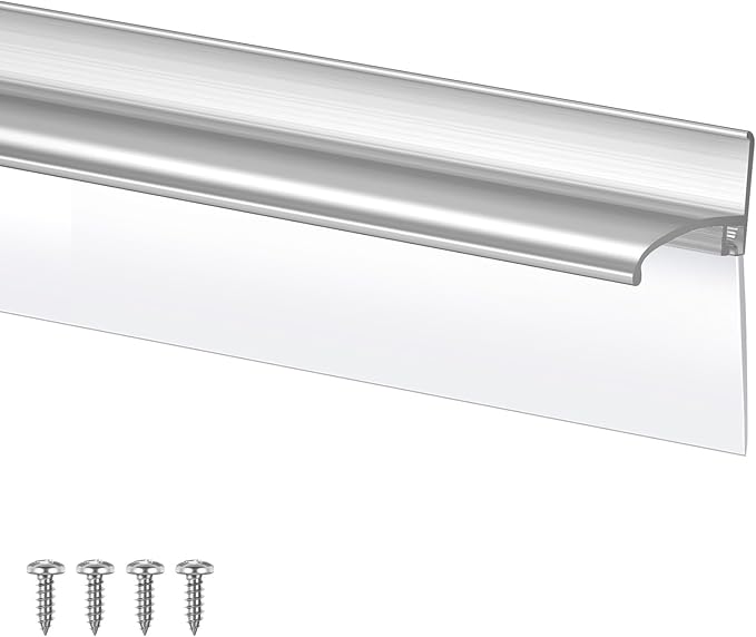 Hicarer 25'' Chrome Framed Shower Door Replacement Drip Rail with Vinyl Sweep, Shower Door Water Deflector with Bottom Seal, Applied Mounting Tape and Screws (Silver)