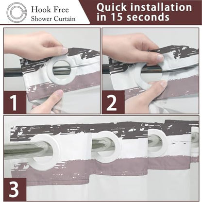 No Hook Shower Curtain with Liner, Red Stripe, 71x74 Inch