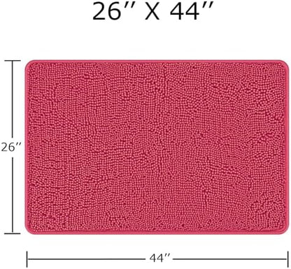 Yeaban Chenille Hot Pink Bathroom Rug 26"x44", Non-Slip Rubber Backing