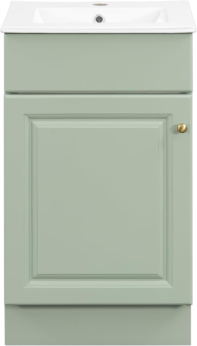 Christopher Knight Home Doreen 18" Bathroom Vanity with Ceramic Sink, Bathroom Vanity Cabinet with Adjustable Shelf, Wooden Bathroom Storage Cabinet, Pedestal Sink with Storage, Mint Green