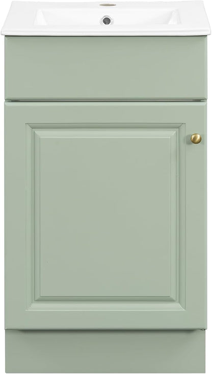 Christopher Knight Home Doreen 18" Bathroom Vanity with Ceramic Sink, Bathroom Vanity Cabinet with Adjustable Shelf, Wooden Bathroom Storage Cabinet, Pedestal Sink with Storage, Mint Green