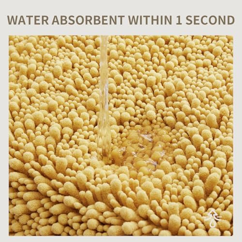 Bathroom Rugs Non Slip Washable 44x24, Extra Thick Soft Chenille Absorbent Bath Mat, High Density Barrier Non Slip Backing, Quick Dry Plush Shaggy Floor Carpet for Tub&Shower, Yellow