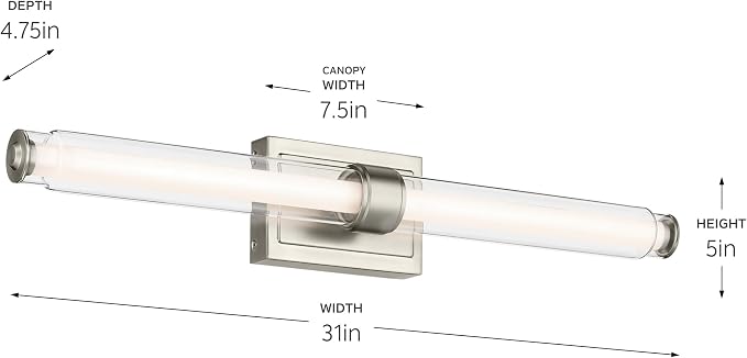 Kichler Laurene LED Bath Bar Light, Brushed Nickel | Linear vanity light with clear glass for mirrors and vanities (31" x 5"), 55239NILED