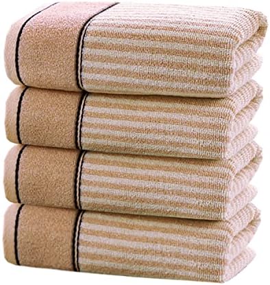 Pidada Hand Towels Set of 4 100% Cotton Striped Pattern Absorbent Soft Decorative Towel for Bathroom (Brown)
