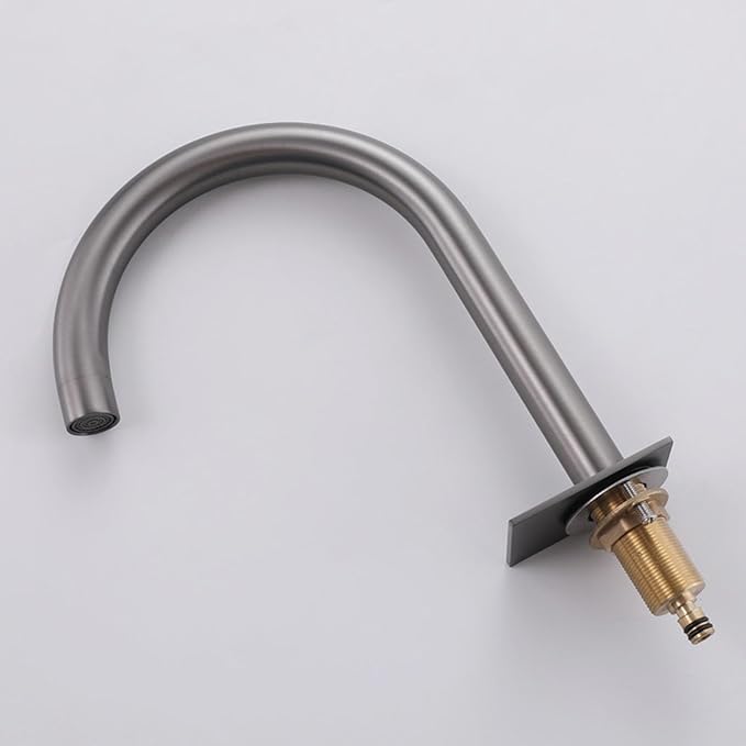 Water Faucet Restroom 3 Hole Gooseneck 2 Knob Faucet for Bathroom Sink Brass,Gun Gray