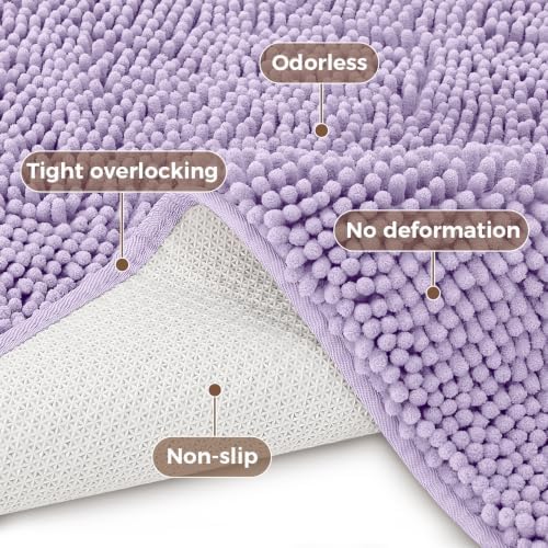 Bcoimo 48x30 Chenille Bath Mat – Non-Slip with Backing Bath Rug Ultra-Absorbent and Machine Washable Bathroom Mat Quick-Dry Design. Ideal for Bathroom Shower and Tub Areas