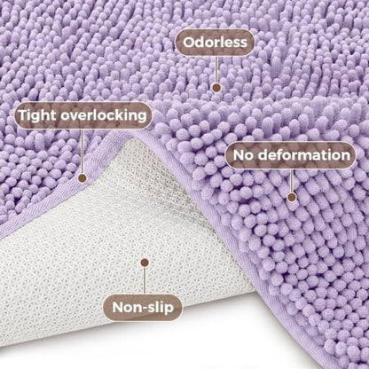 Bcoimo 48x30 Chenille Bath Mat – Non-Slip with Backing Bath Rug Ultra-Absorbent and Machine Washable Bathroom Mat Quick-Dry Design. Ideal for Bathroom Shower and Tub Areas