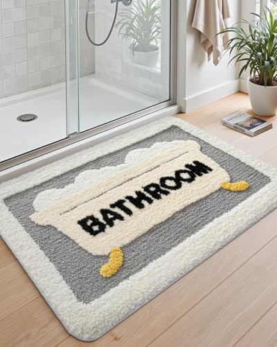 DEXI Bathroom Rugs Non Slip Washable, 24x16 Cute Bath Mat, Gray and Beige