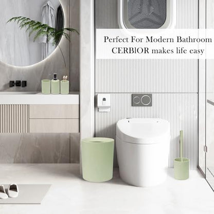 CERBIOR Bathroom Accessories Set 6 Piece Wheat Straw Bath Ensemble,Green
