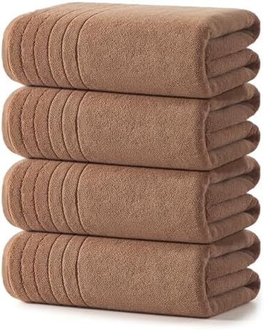 REDKISS Luxury Bath Towels Set of 4, 35x70 in, Highly Absorbent & Quick Dry, Super Soft Extra Large Premium Thick Cotton Brown Bath Sheets for Shower, Hotel, Bathroom, Spa