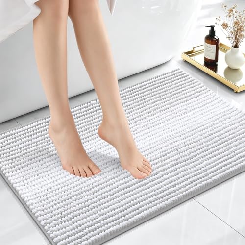 OLANLY Small Bathroom Rugs 24x16, Chenille Striped Bath Rugs, Light Grey
