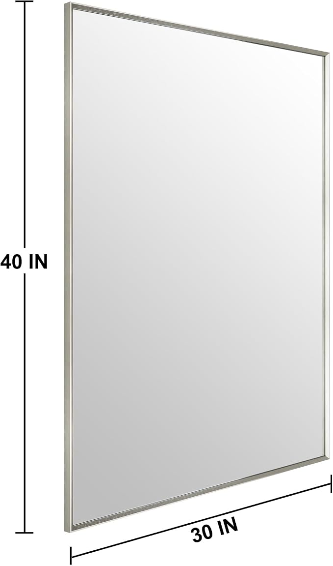 Bathroom Mirror for Wall, 40x30 Inch Framed Vanity Mirror Brushed Nickel | Rectanglar Metal Beveled Framed Mirror for Over Sink, Tempered Glass, Anti-Rust, Hangs Horizontally or Vertically