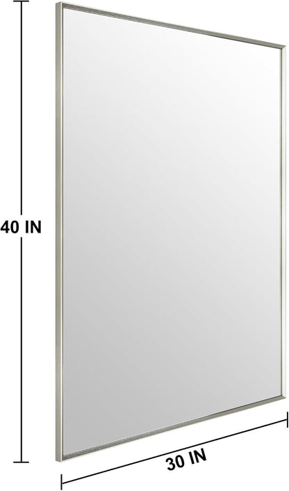 Bathroom Mirror for Wall, 40x30 Inch Framed Vanity Mirror Brushed Nickel | Rectanglar Metal Beveled Framed Mirror for Over Sink, Tempered Glass, Anti-Rust, Hangs Horizontally or Vertically