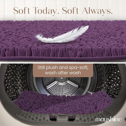 MAYSHINE Plush Shaggy Chenille Bath Mat | Extra Soft, Super Absorbent, Non-Slip Bathroom Rug | Fluffy Microfiber, Area Rug Sets for Bathroom Floor, Kitchen, Living Room | 59"x31" | Plum