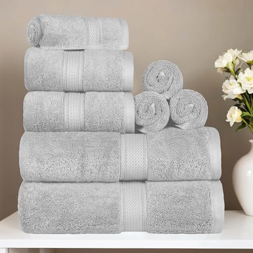 SUPERIOR Egyptian Cotton Ultra Plush & Absorbent, 8 Piece Set, Silver