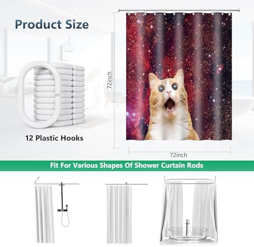Funny Ginger Cat Red Galaxy Nebula Shower Curtain with Hooks 72 x 72 Inches