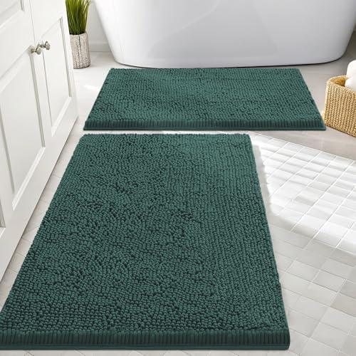 Smiry Chenille Bathroom Rugs Sets 2 Piece (30x20+24x16, Green)