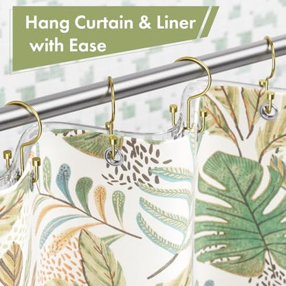 Amazer Gold Shower Curtain Hooks, 12PCS Minimalist Simple Double Shower Curtain Rings, Rust-Resistant Metal Shower Hooks, Cylinders Shower Rings for Bathroom Shower Rods Curtains