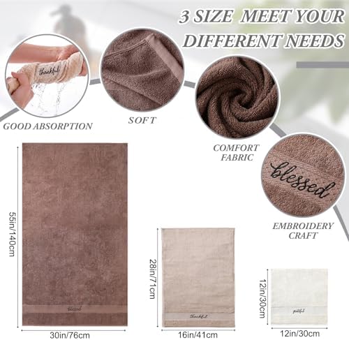 Hahafelt Decorative Bathroom Towel Set,Earth Tones,Grateful Thankful Blessed