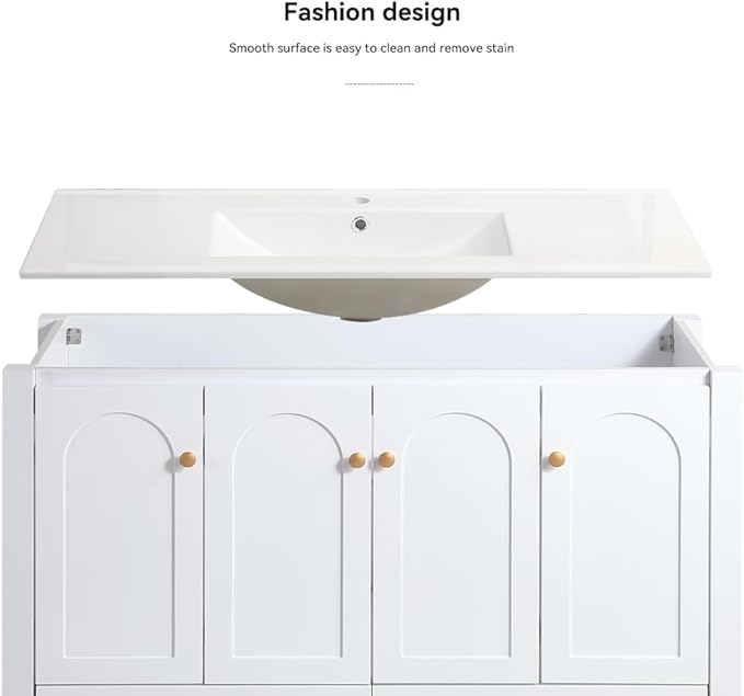 LZ LEISURE ZONE 48" Bathroom Vanity with Ceramic Sink Combo, Abundant Cabinet -4 Soft Close Doors and 2 Drawers, White