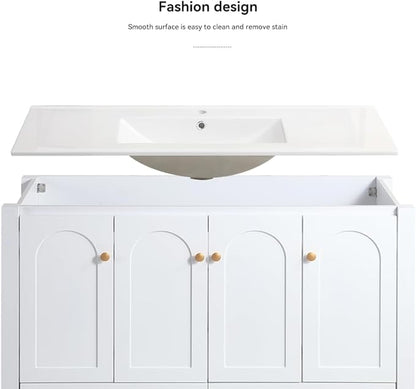 LZ LEISURE ZONE 48" Bathroom Vanity with Ceramic Sink Combo, Abundant Cabinet -4 Soft Close Doors and 2 Drawers, White