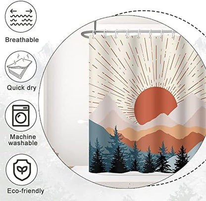 Boho Sunrise Shower Curtain with Hooks for Bathroom 72x96 Inch