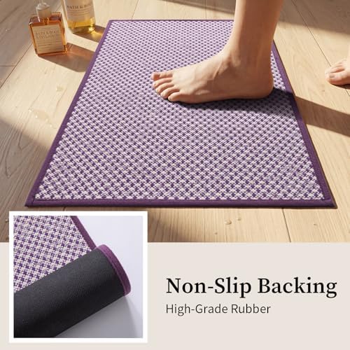 YIHOUSE Purple Bathroom Rugs Sets 2 Pieces,Thin Bath Mat Quick Dry