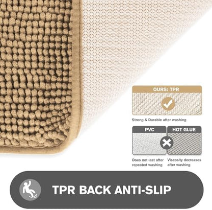 Bathroom Rugs 36 x 60 Inch – Extra Large Bath Mat | Absorbent and Washable Thick Chenille Bath Rugs Non-Slip Runner Rug for Bathroom, Shower, Tub(Beige)