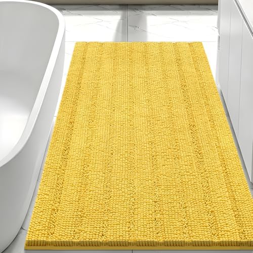Bcoimo Bath Rug Mat,Yellow Chenille High Absorbent Long Bathroom Runner Rug