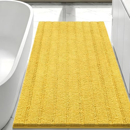 Bcoimo Bath Rug Mat,Yellow Chenille High Absorbent Long Bathroom Runner Rug