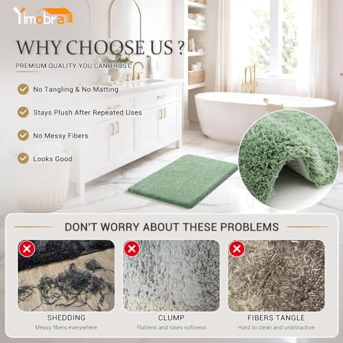 Yimobra Fluffy Plush Bath Rug, Super Shaggy Soft Comfortable Non Slip, Water Absorbent Microfiber Bath Mat, Dries Quickly, Machine Washable Thick Bathroom Rugs for Shower, 56" X 24", Pure Light Green