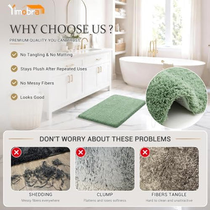 Yimobra Fluffy Plush Bath Rug, Super Shaggy Soft Comfortable Non Slip, Water Absorbent Microfiber Bath Mat, Dries Quickly, Machine Washable Thick Bathroom Rugs for Shower, 56" X 24", Pure Light Green