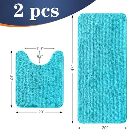 OLANLY Chenille Bathroom Rugs Mats Sets 2 Piece, 47"x20"+24"x20", Aqua Sky